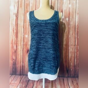 Women’s Medium Tank Top New York Company Blue Knit White Chiffon Trim Soft